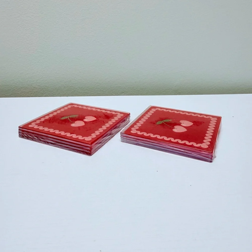 New Target Bullseye Playground 2 Sets of Red Cherry Coasters, 4 in each set